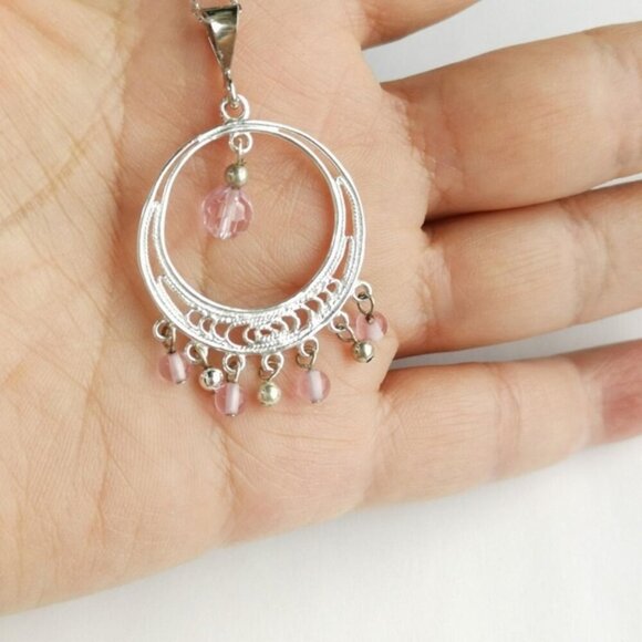 Boho Sterling silver Pink crystal  pendant necklace 🆕 - Picture 5 of 7
